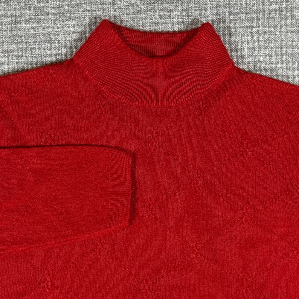 VTG Parisian Works Red Mock Neck Argyle Knit Sweater Womens L Preppy Casual Cozy